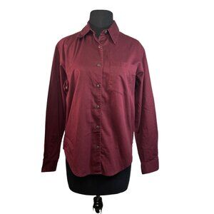Charter Club Womens Size Small Button Down Shirt Maroon 100% Cotton Relaxed Fit